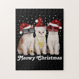 Frohe Weihnachten   Niedliche Katze mit dem Weihna Puzzle