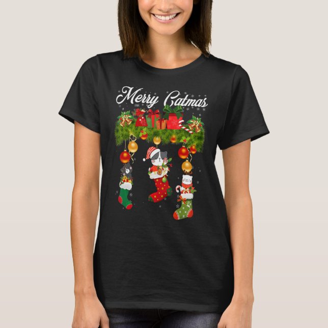 Frohe Weihnachten Niedliche Katzen in Socken Katze T-Shirt (Vorderseite)