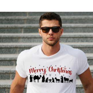Frohe Weihnachten Niedliche Krippe Szene T-Shirt