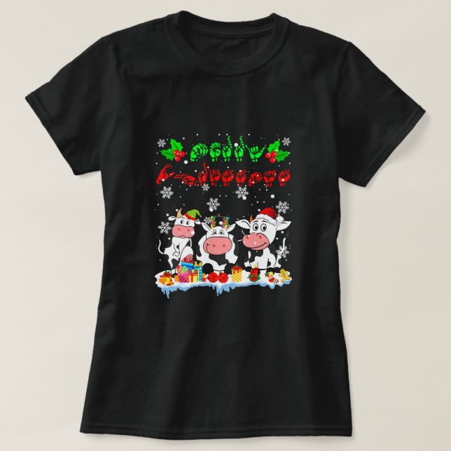 Frohe Weihnachten Niedliche Kuh Bauer ASL Signspra T-Shirt (Design vorne)