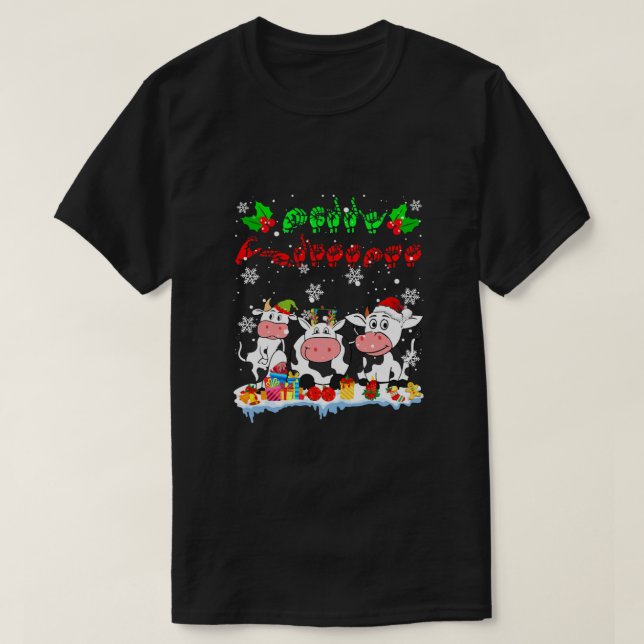 Frohe Weihnachten Niedliche Kuh Bauer ASL Signspra T-Shirt (Design vorne)