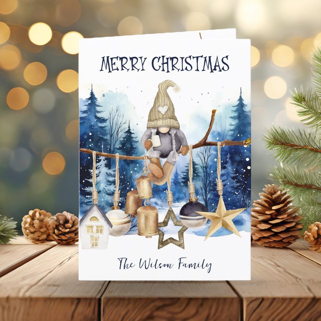 Frohe Weihnachten Niedliche Lady Gnome auf Blue Fo (Von Creator hochgeladen)