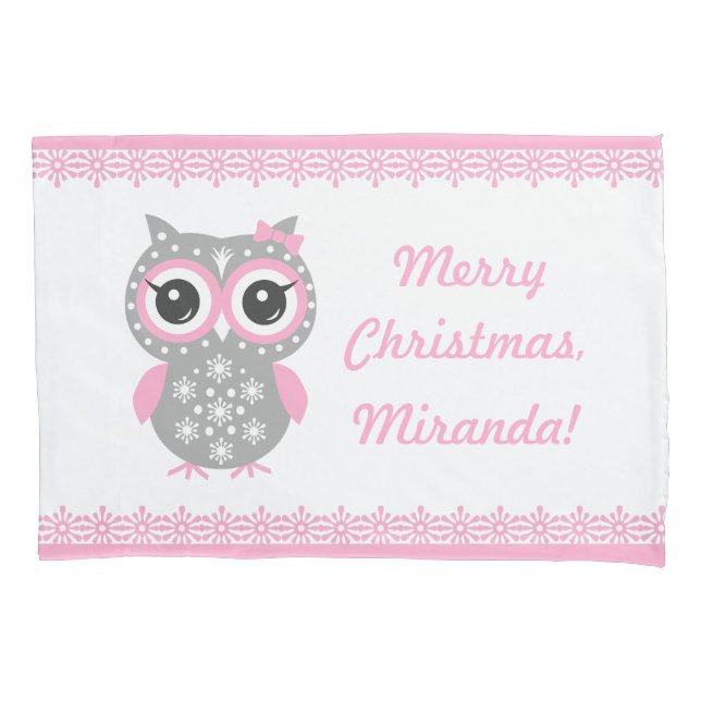 Frohe Weihnachten Niedliche Owl Pink Pillowcase fü Kissenbezug (Vorderseite)