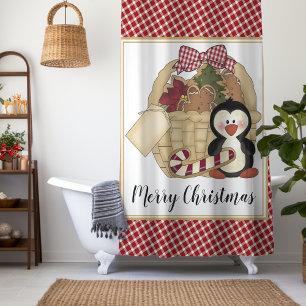 Frohe Weihnachten Niedliche Penguin Retro Holiday  Duschvorhang