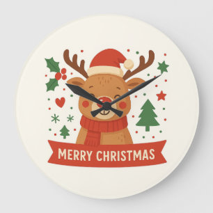 Frohe Weihnachten niedliche Rentieruhr Große Wanduhr