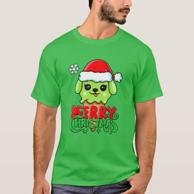 Frohe Weihnachten, Niedliche Santa Dog Eiscreme, M T-Shirt (Vorderseite)