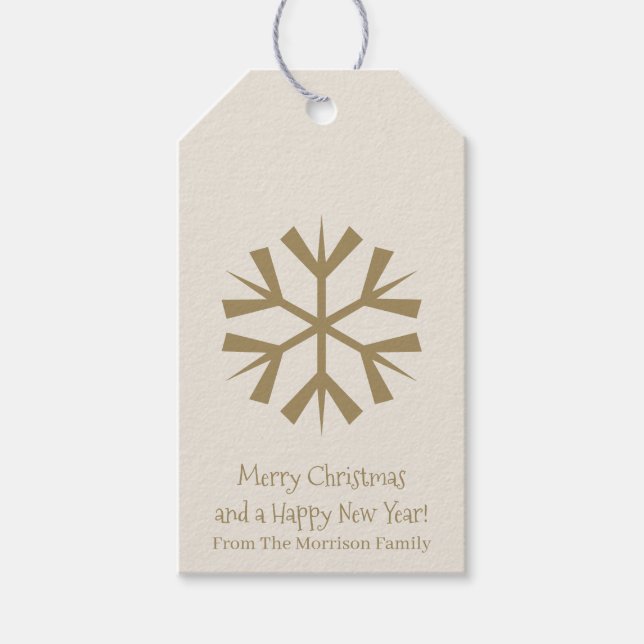 Frohe Weihnachten niedliche Schneeflocke Goldcreme Geschenkanhänger (Vorderseite)