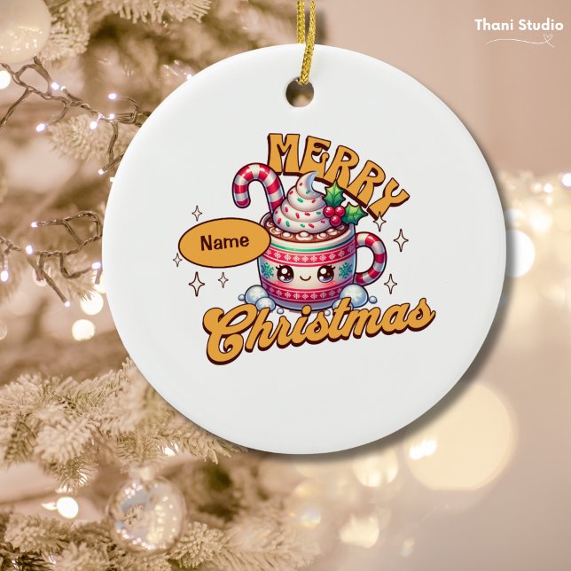 Frohe Weihnachten Niedliche Schokolade Tasse Keramik Ornament (Von Creator hochgeladen)