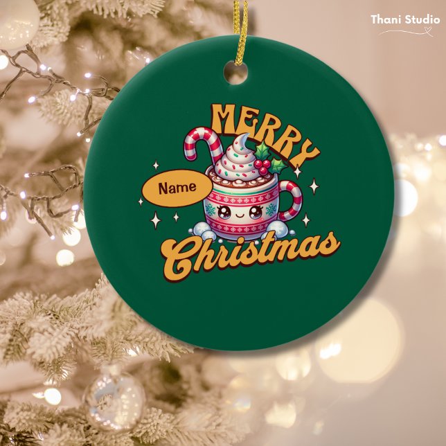 Frohe Weihnachten Niedliche Schokolade Tasse Keramik Ornament (Von Creator hochgeladen)