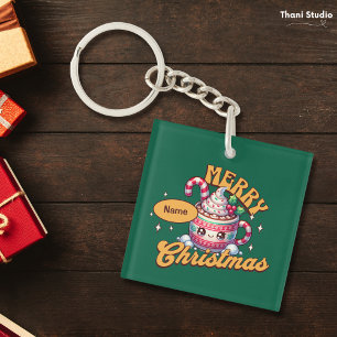 Frohe Weihnachten Niedliche Schokolade Tasse Schlüsselanhänger