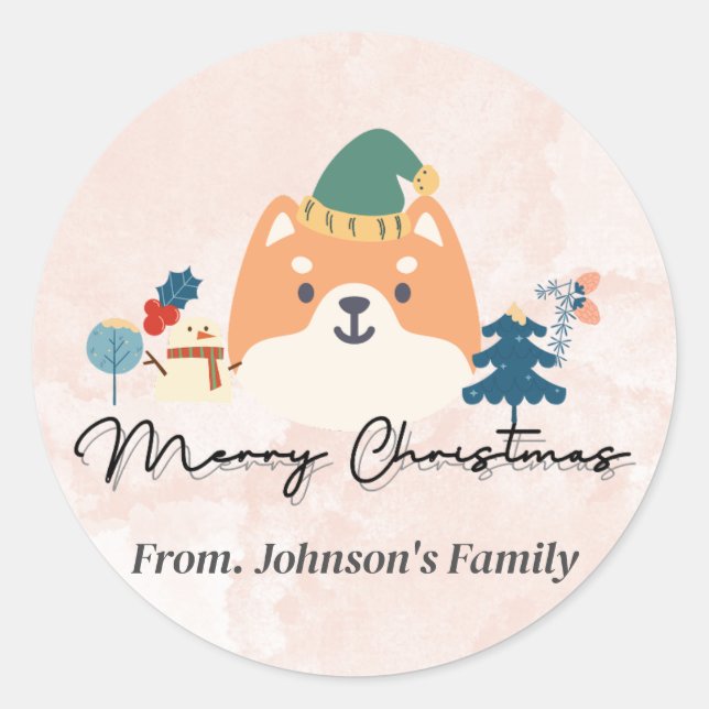 Frohe Weihnachten niedliche Shiba Hundeschenkaufkl Runder Aufkleber (Vorderseite)
