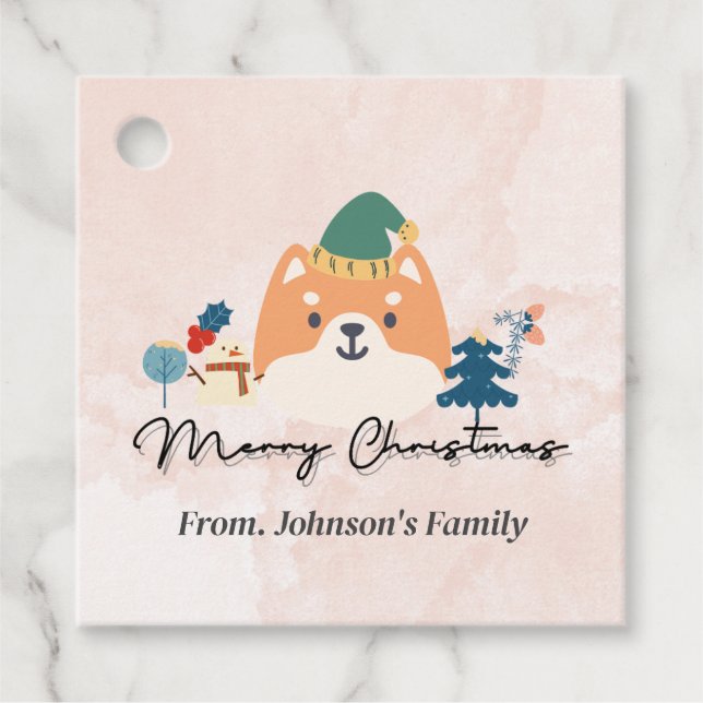 Frohe Weihnachten niedliche Shiba Hundeschenkschil Geschenkanhänger (Vorderseite)
