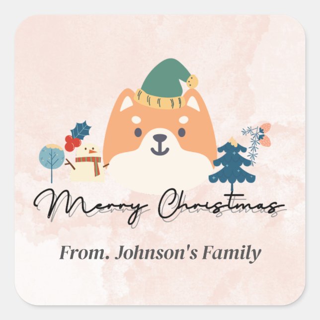 Frohe Weihnachten niedliche Shiba Hundeschenkschil Quadratischer Aufkleber (Vorderseite)