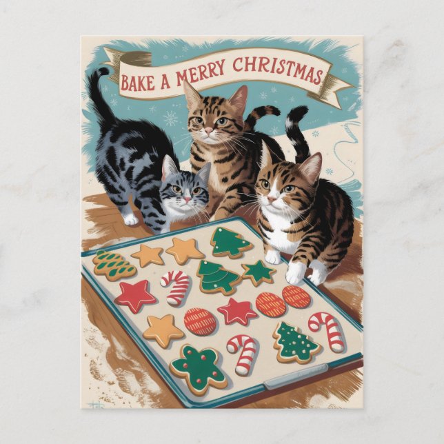 Frohe Weihnachten Niedliche Vintage Katzen Postkarte (Vorderseite)