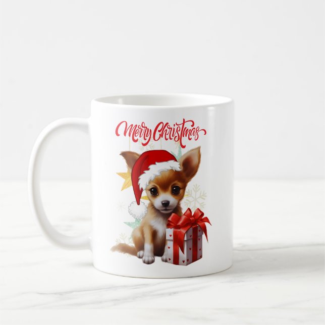 Frohe Weihnachten - Niedliche Welpe - Kaffeetasse (Links)