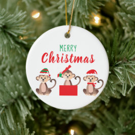 Frohe Weihnachten Niedlichen Affen Weihnachtsmänte Keramik Ornament