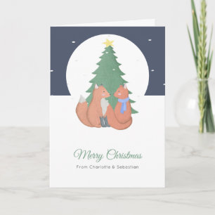 Frohe Weihnachten Niedlichen Fox Couple und Baum Karte
