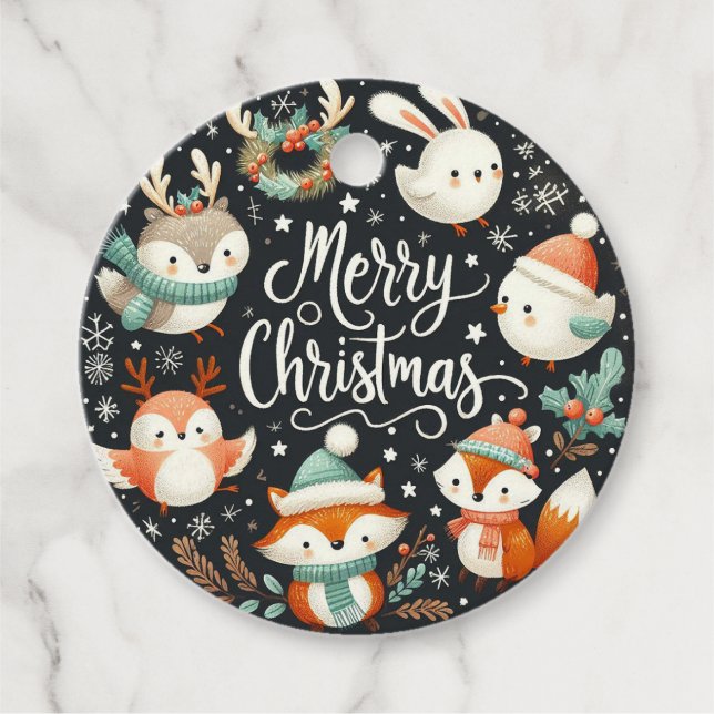 Frohe Weihnachten Niedlichen Füchse und Kaninchen  Geschenkanhänger (Vorderseite)