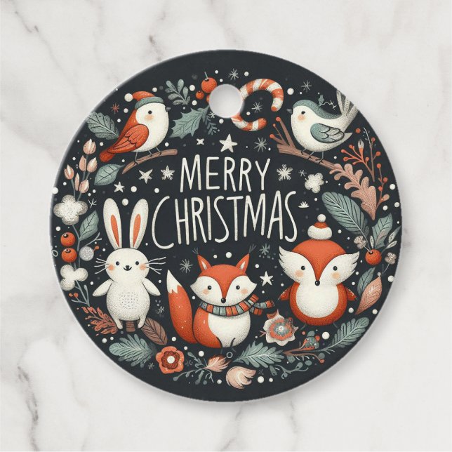 Frohe Weihnachten Niedlichen Füchse und Kaninchen  Geschenkanhänger (Vorderseite)