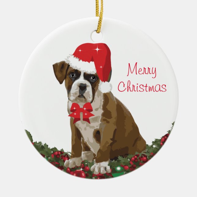 Frohe Weihnachten Niedlichen Hund Xmas Weihnachtsm Keramik Ornament (Vorne)