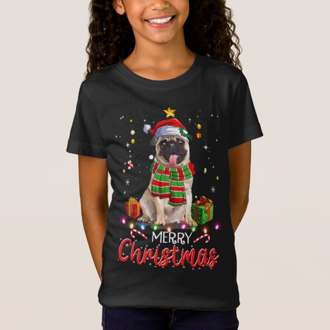 Frohe Weihnachten Niedlichen Mops Weihnachtsmannmü T-Shirt (Vorderseite)
