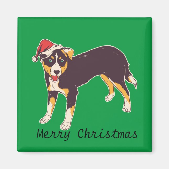 Frohe Weihnachten | Niedlicher Hund in Weihnachtsm Magnet (Vorne)