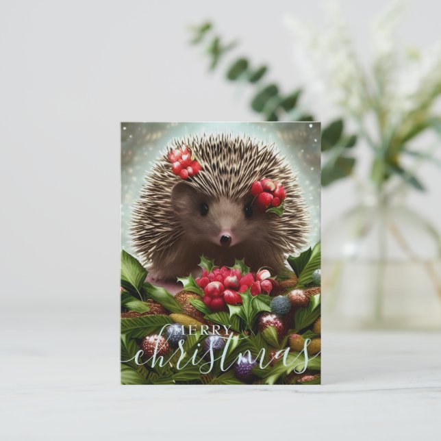 Frohe Weihnachten Niedlicher Igel (Stehend Vorderseite)