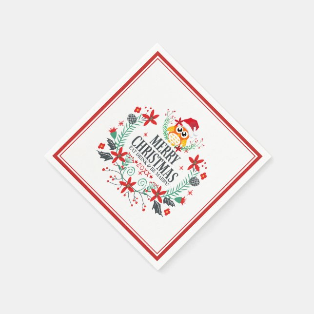 Frohe Weihnachten Niedlicher Owl Kraath Serviette (Ecke)