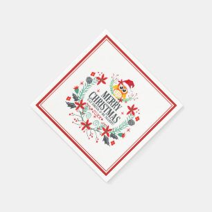 Frohe Weihnachten Niedlicher Owl Kraath Serviette