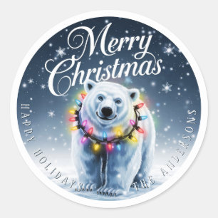 Frohe Weihnachten Niedlicher Polar Bär & Schnee Cu Runder Aufkleber