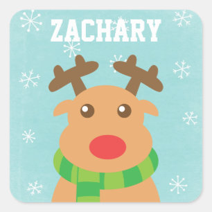 Frohe Weihnachten - Niedlicher Rentier mit Roter N Quadratischer Aufkleber