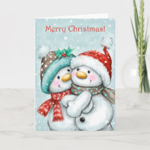 Frohe Weihnachten, Niedlicher Snowman Couple Cuddl Karte