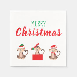 Frohe Weihnachten Niedlicher Weihnachtsaffe Serviette