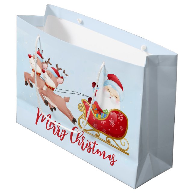 Frohe Weihnachten, Niedlicher Weihnachtsmann, Schl Große Geschenktüte (Vorderseite Schrägansicht)