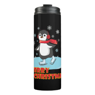 Frohe Weihnachten Niedlicher Winterpinguin Thermosbecher