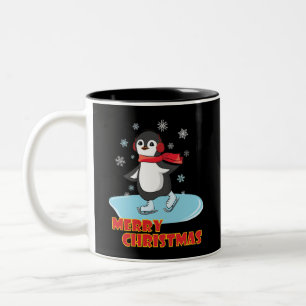 Frohe Weihnachten Niedlicher Winterpinguin Zweifarbige Tasse