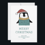 Frohe Weihnachten. Niedlicher Winterurlaub in Sant Feiertagskarte<br><div class="desc">Niedliche Weihnachtskarte mit lustigem Pinguin in rotem Weihnachtshut für den Winterurlaub.</div>