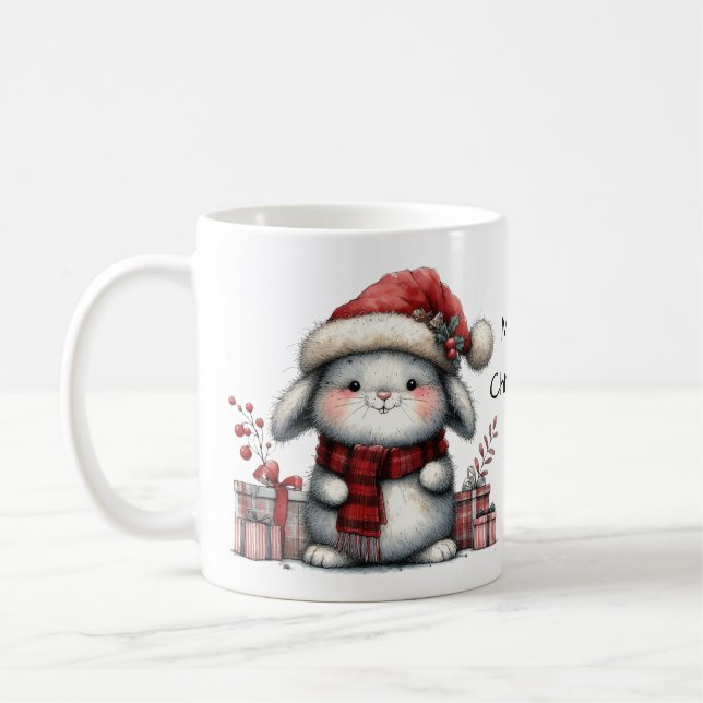 Frohe Weihnachten Niedliches Bunny Rabbit Kaffeetasse (Links)