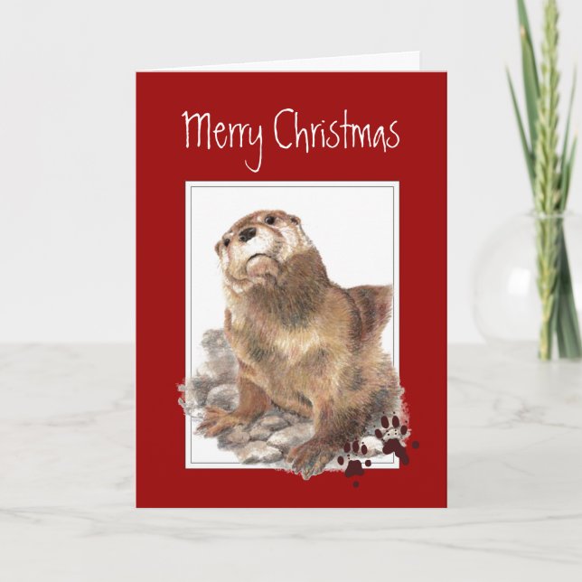 Frohe Weihnachten, Niedliches Otter-Tier Feiertagskarte (Vorderseite)