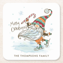 Frohe Weihnachten Nordic Gnome Personalisiert Rechteckiger Pappuntersetzer