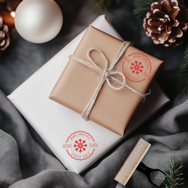 Frohe Weihnachten Nordpol Red Classic Gummistempel (Merry Christmas North Pole Red Classic Rubber Stamp)