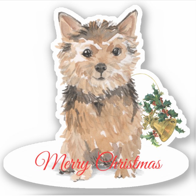 Frohe Weihnachten Norfolk Terrier Custom-Cut Vinyl Aufkleber (Vorderseite)