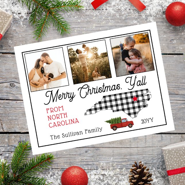 Frohe Weihnachten North Carolina Foto Holiday (Merry Christmas Y'all North Carolina State Photo Holiday Postcard)