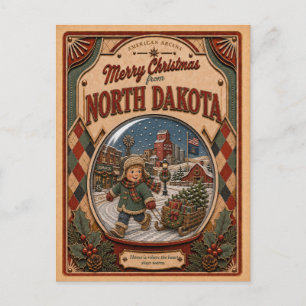 Frohe Weihnachten North Dakota Vintage-Schneekugel