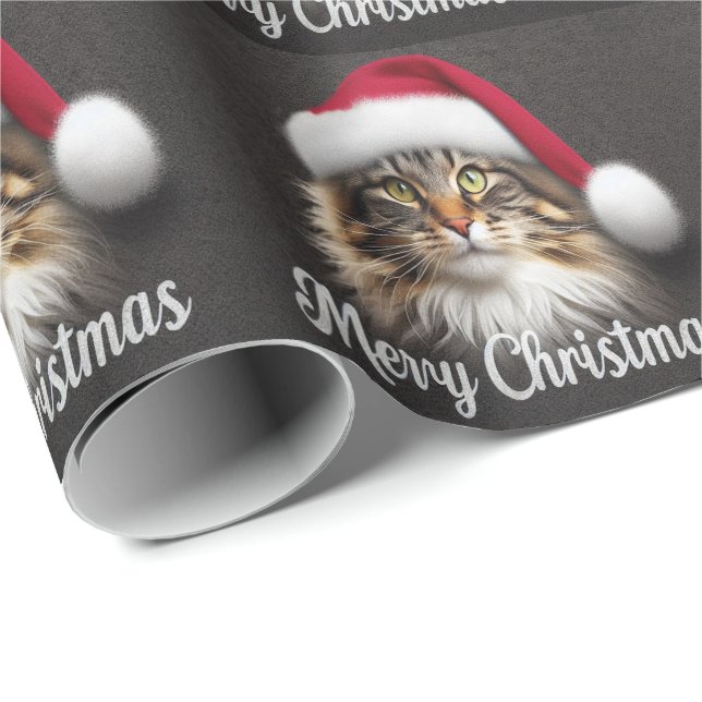 Frohe Weihnachten Norwegische Waldkatze, Santa Kit Geschenkpapier (Rolleneckpunkt)