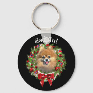 Frohe Weihnachten Norwegischer Pomeranian-Hund Wei Schlüsselanhänger