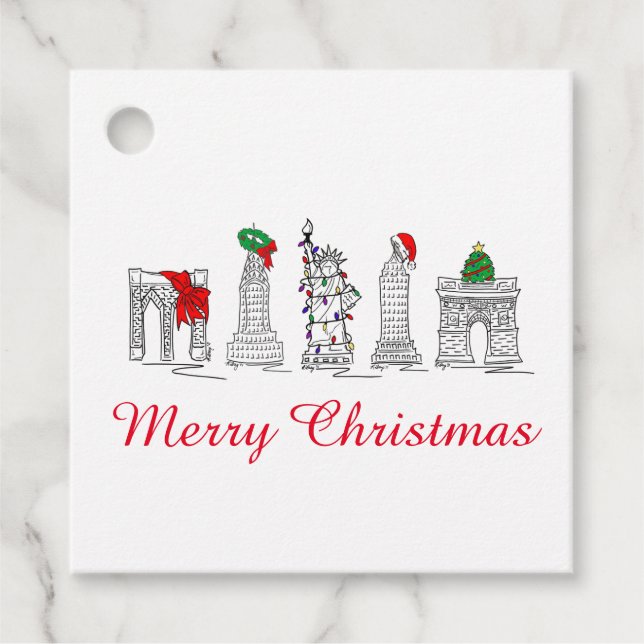 Frohe Weihnachten NYC Gebäude Sehenswürdigkeiten U Geschenkanhänger (Vorderseite)