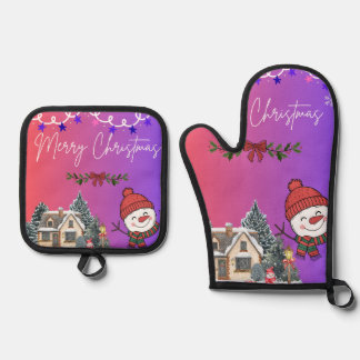 Frohe Weihnachten Ofenhandschuh & Topflappen-Set