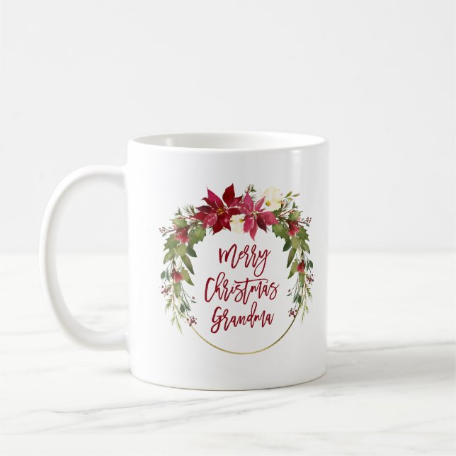Frohe Weihnachten Oma | Blumenstrauß mit Gold Tasse (Links)