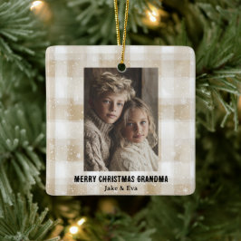 Frohe Weihnachten Oma | Familienfoto-Ornament Keramikornament